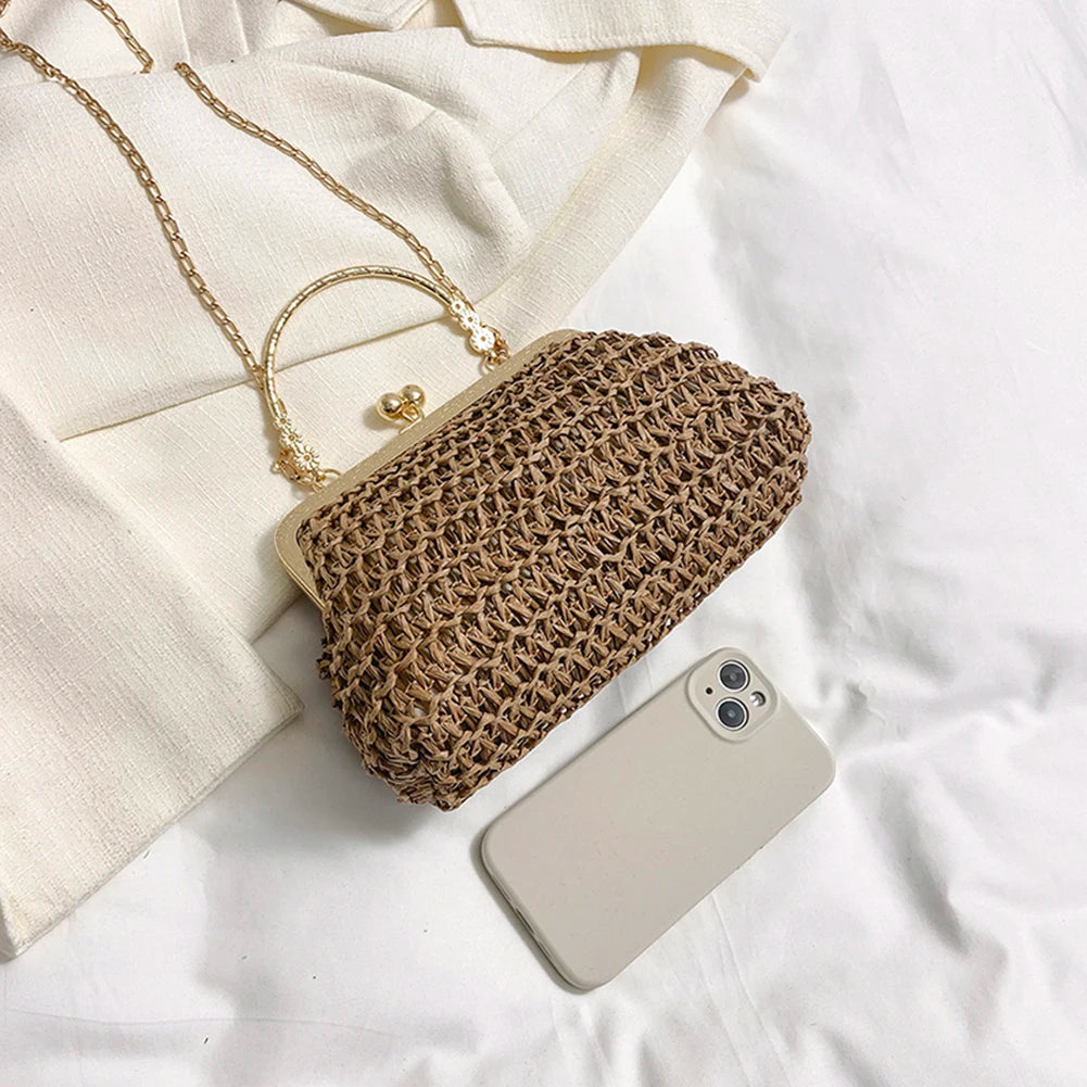 Chain Hand-woven Handbags Summer Woven Tote Bag Simple Texture Dinner Party Handmade Casual Elegant Fashion Portable Evening Bag