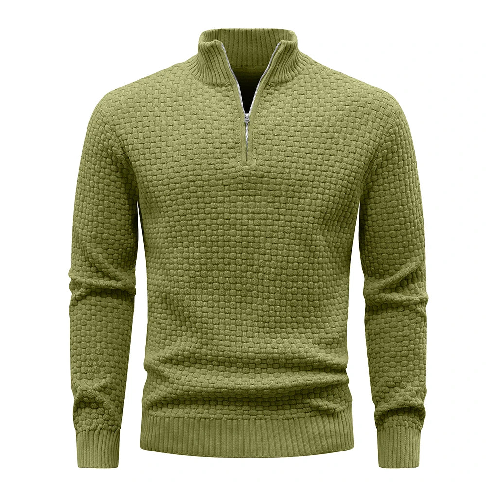 Men's Sweater Spring Outer Wear Quarter Zip Sweaters Polo Zip Pullover Cable Knit Mock Neck Turtleneck Top US Size