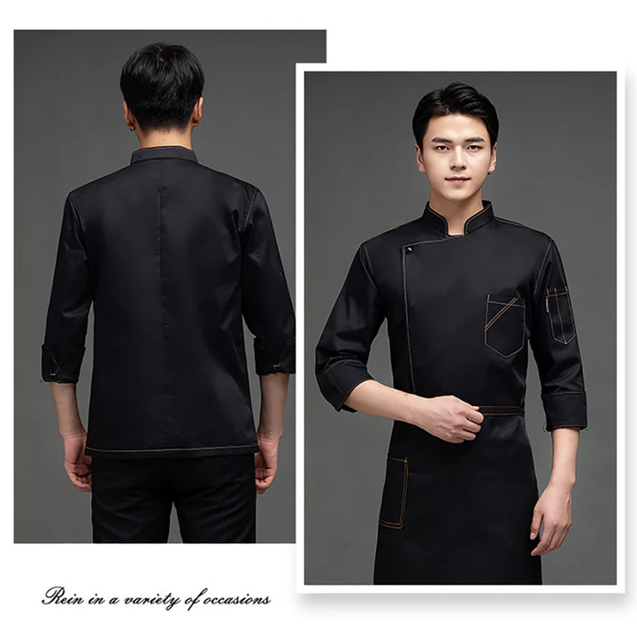Chef Uniform Warm Chef Jacket with Front Pockets Oblique Collar Suits for Men Home Supplies for Coffee Bar White 4XL