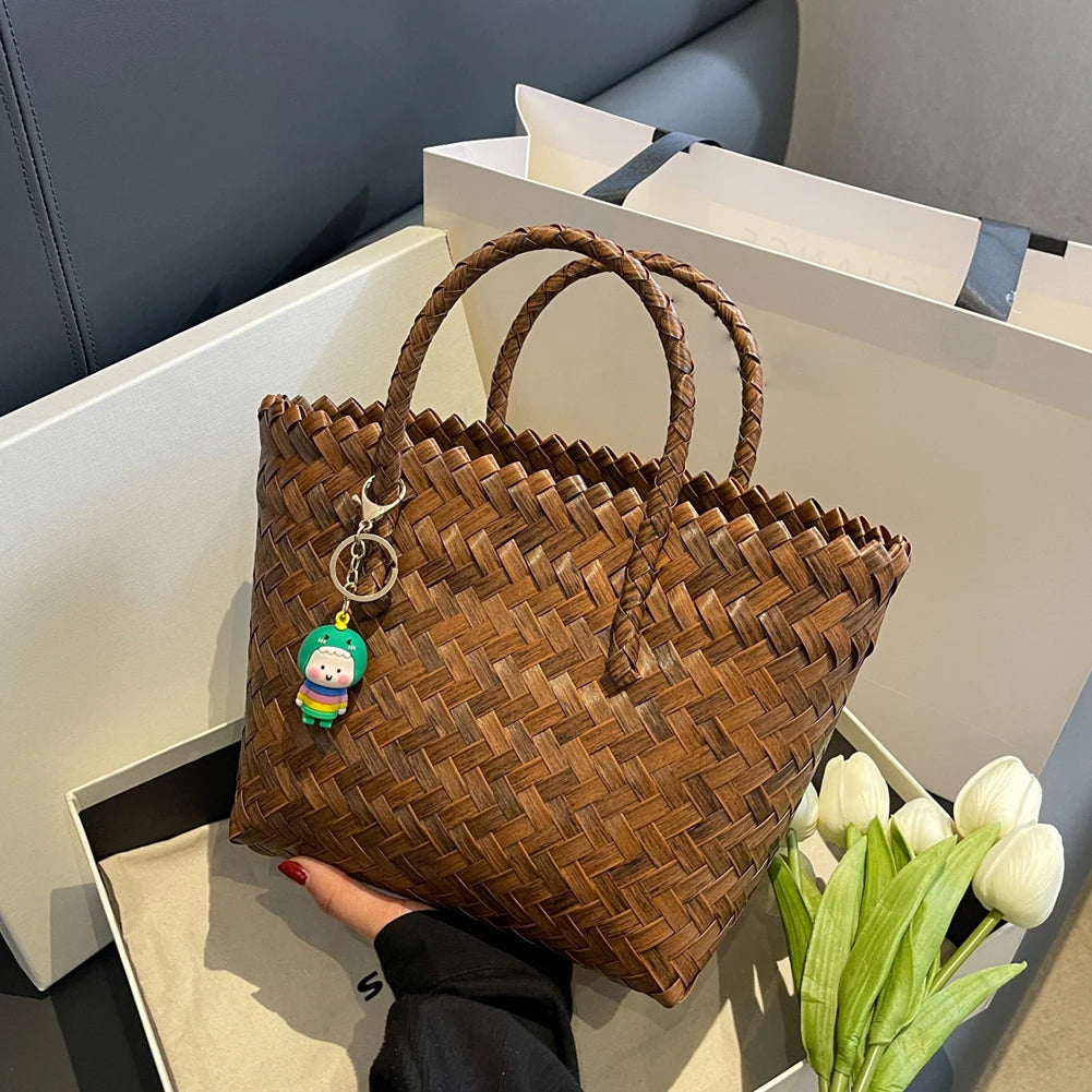 Women Weave Handbags Totes Large Capacity Summer Beach Bags Fashion for Lady for Vacation Travel Daily Casual with Cute Pendant