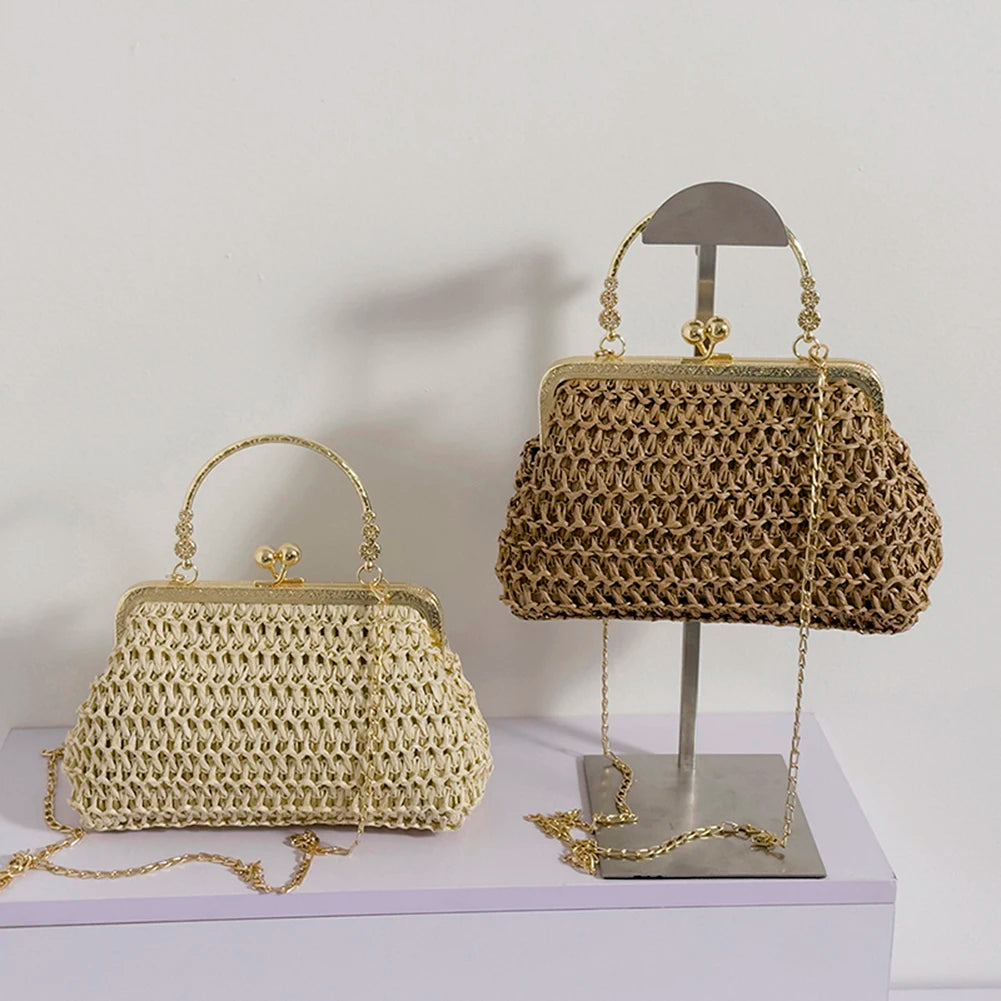 Chain Hand-woven Handbags Summer Woven Tote Bag Simple Texture Dinner Party Handmade Casual Elegant Fashion Portable Evening Bag