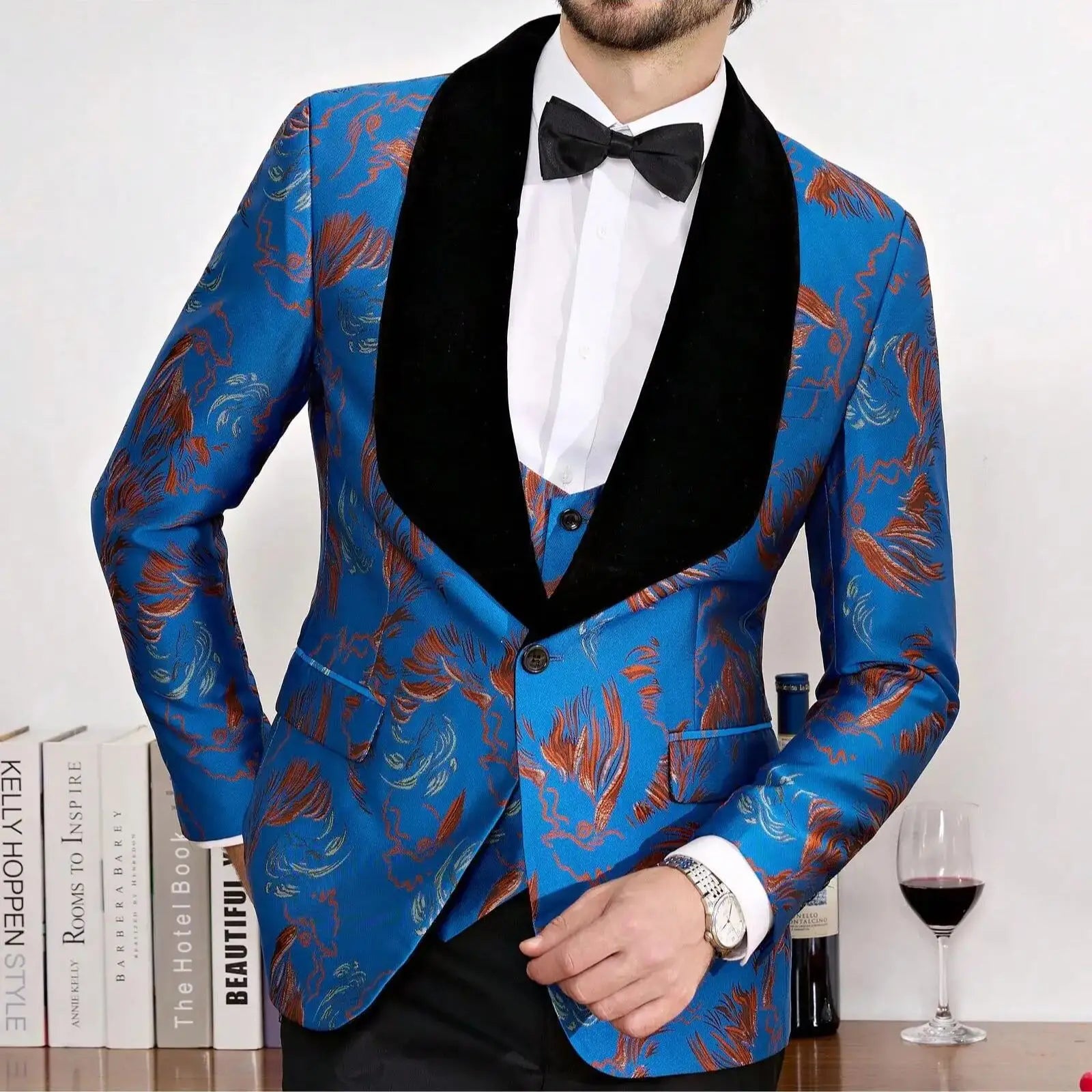 Tuxedo Suits for Men 3 Piece Regular Fit Suit Blazer Jacket Waistcoat Pants Men Suit Set for Wedding