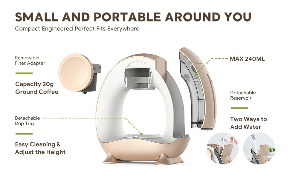 Single Serve Coffee Maker For KCup & Ground Coffee, MINI Q Americano 2 in 1 Mini One Cup Coffee Brewer/Tea Maker With Coffee Fil