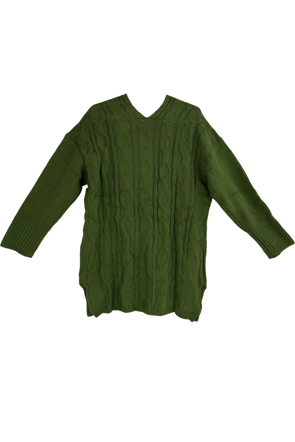 Casual Women's Plus Size Cable Knit Pullover Sweater V Neck Long Sleeve Slit Sweater, Women's Fashionable Plus Size Clothing