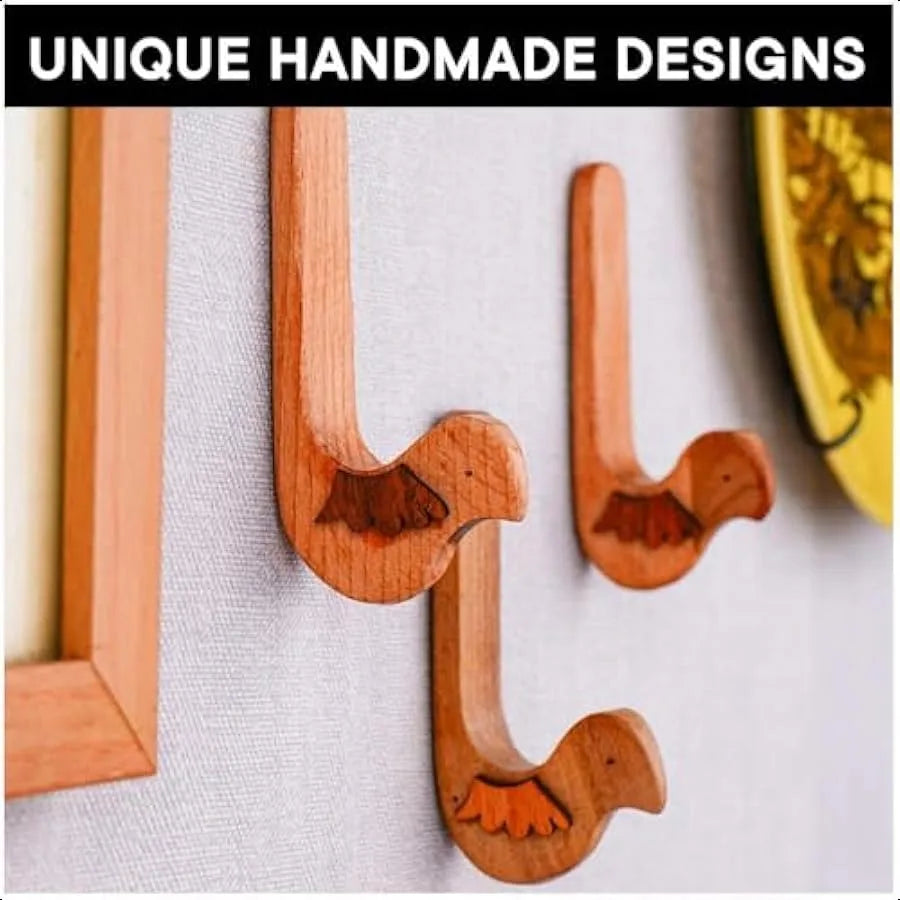 3 Hook 6 Strips Cute Bird Decorative Adhesive Wall Hooks for Hanging Unique No Damage Wood Wall Hooks