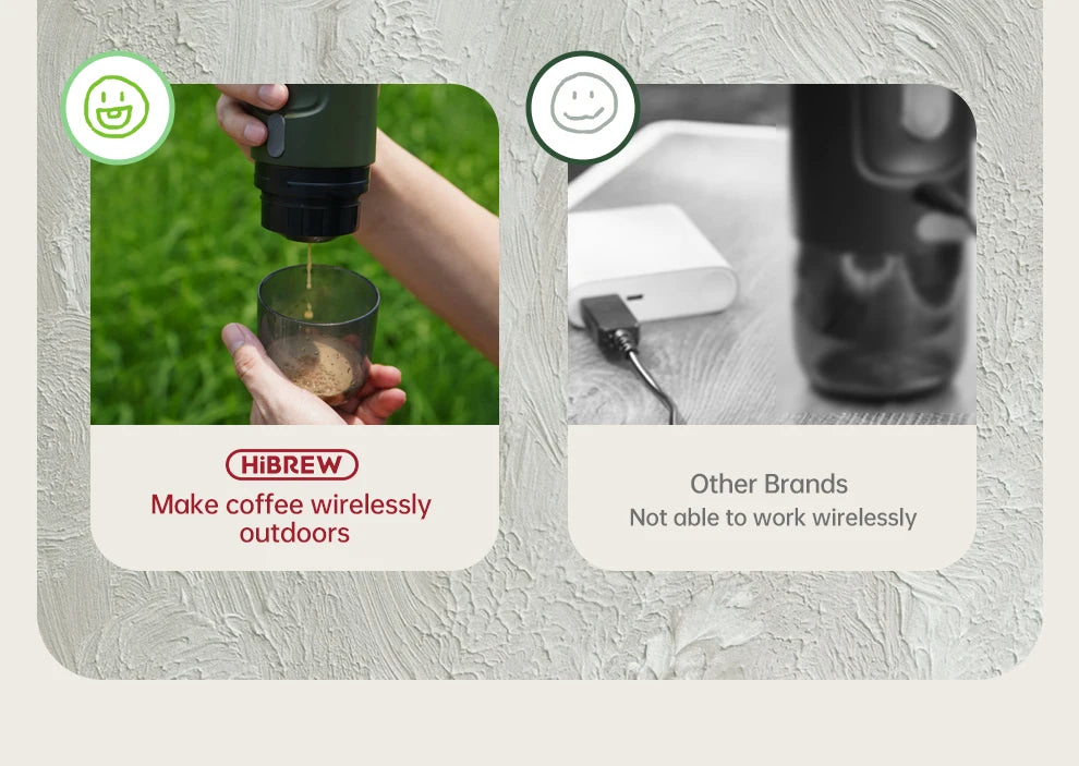 HiBREW Wireless Electric Portable Espresso Coffee Machine for Car & Home Camping Coffee Maker Fit Nespresso Dolce Capsule Powder