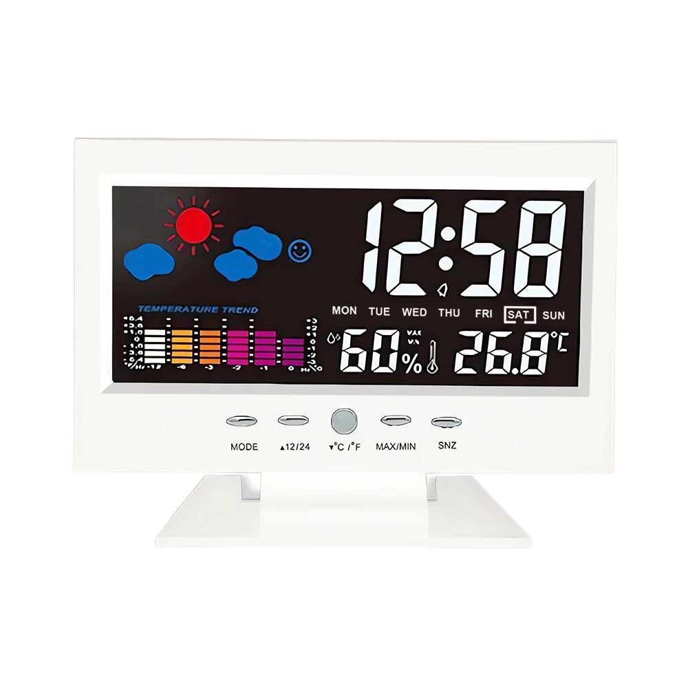【2025 Upgraded】Digital Weather Station Thermometer Hygrometer Clock - Temp Humidity Monitor Calendar Trend Alarm Comfort Level |