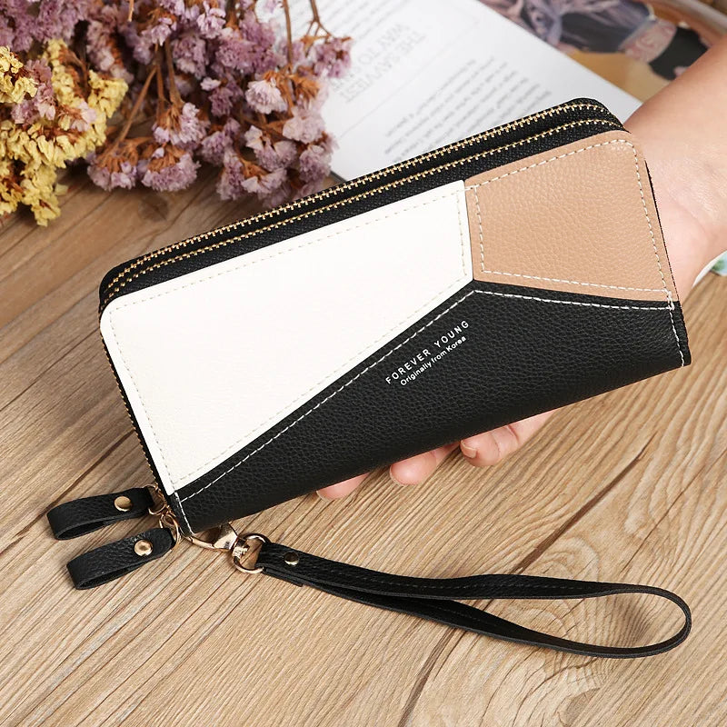 Women's Wallets Double Zipper Coin Purse Ladies Long Clutch Handbags Credit Cards Holder PU Leather Phone Bag Large Capacity