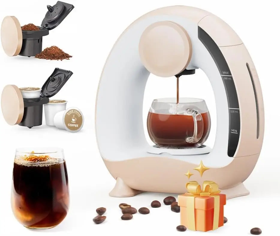 Single Serve Coffee Maker For KCup & Ground Coffee, MINI Q Americano 2 in 1 Mini One Cup Coffee Brewer/Tea Maker With Coffee Fil