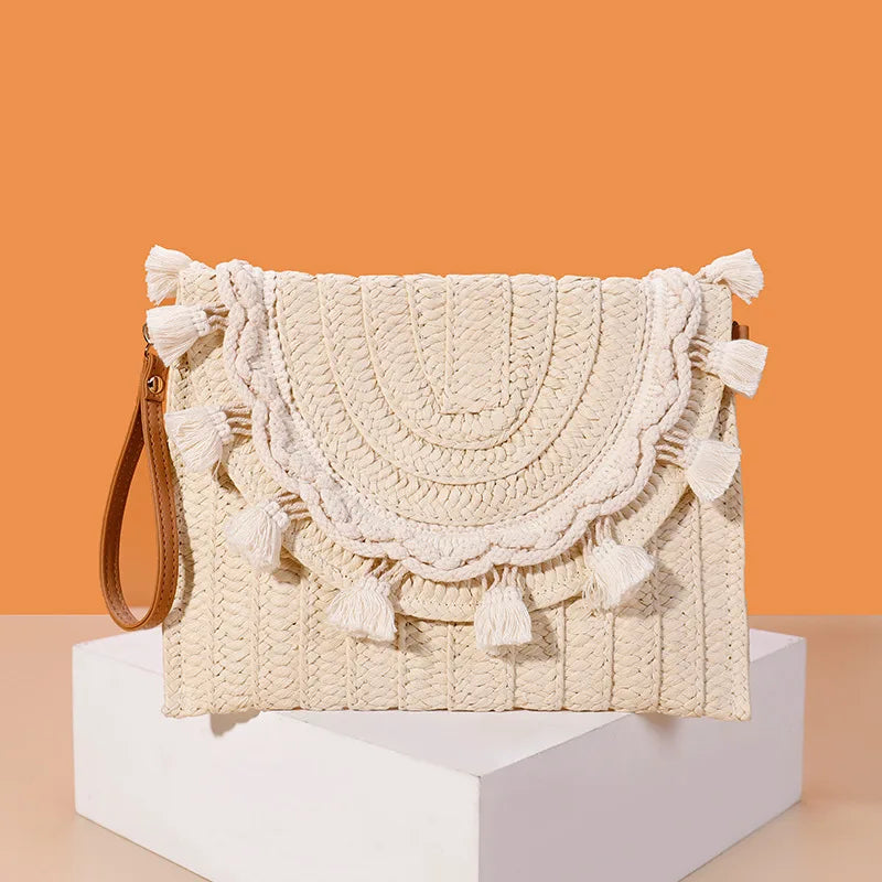 Raffia Straw Weaven Bags Fashion Ladies Wrist Clutches Summer Women Shoulder Crossbody Bags Handmade Handbags Purse Beach Bag