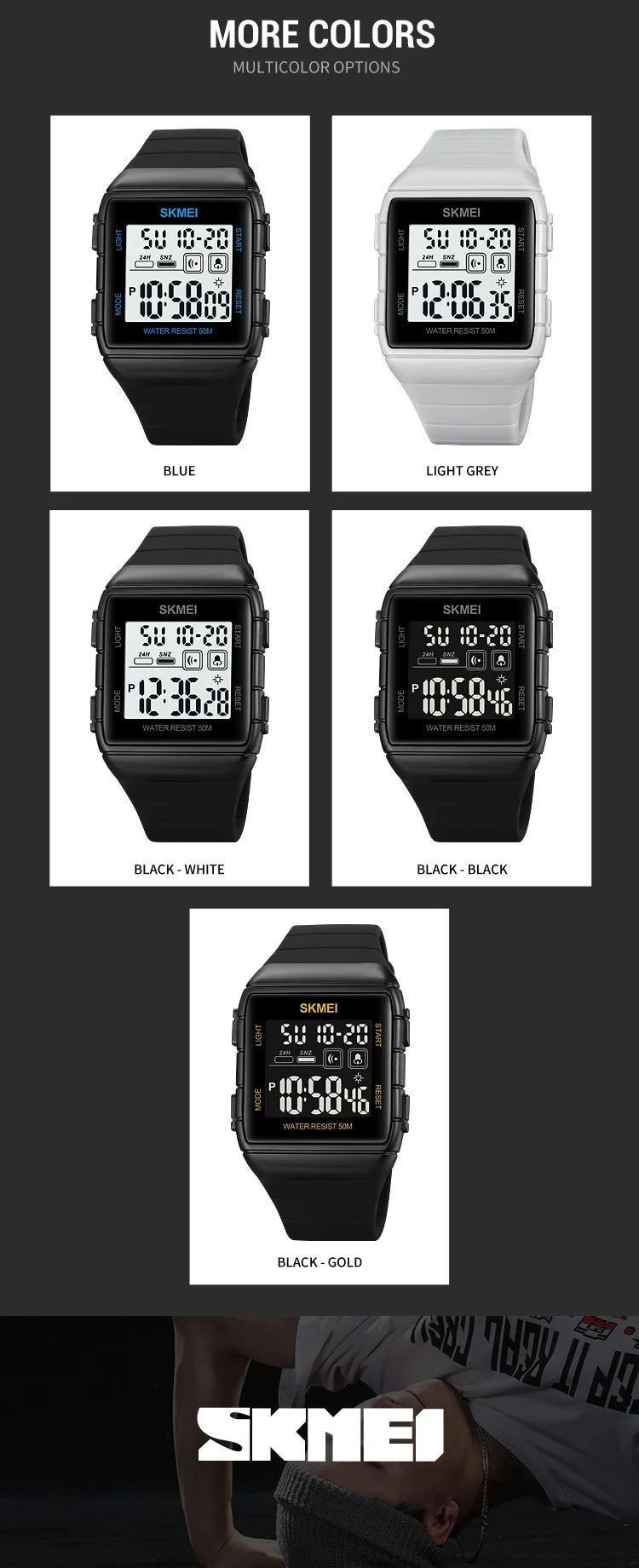 SKMEI Japan Digital movement Mens Sport Watches Military Countdown Alarm Clock 5Bar Waterproof LED Light Wristwatch reloj hombre