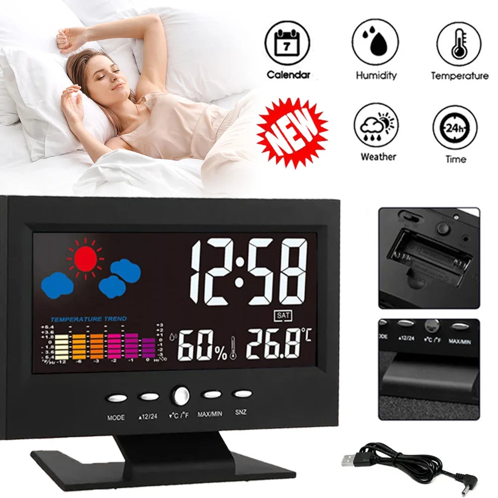 【2025 Upgraded】Digital Weather Station Thermometer Hygrometer Clock - Temp Humidity Monitor Calendar Trend Alarm Comfort Level |