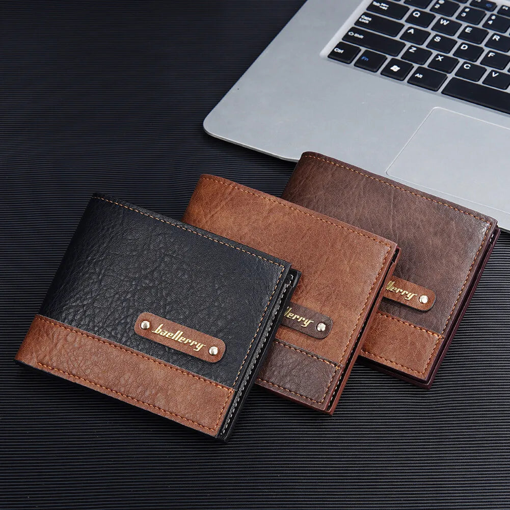 Men's Short PU Leather Wallet,Multi-Slot Bifold Pocket Photo Holder Small Men's Wallet,Vintage Wallet Pocket for Male