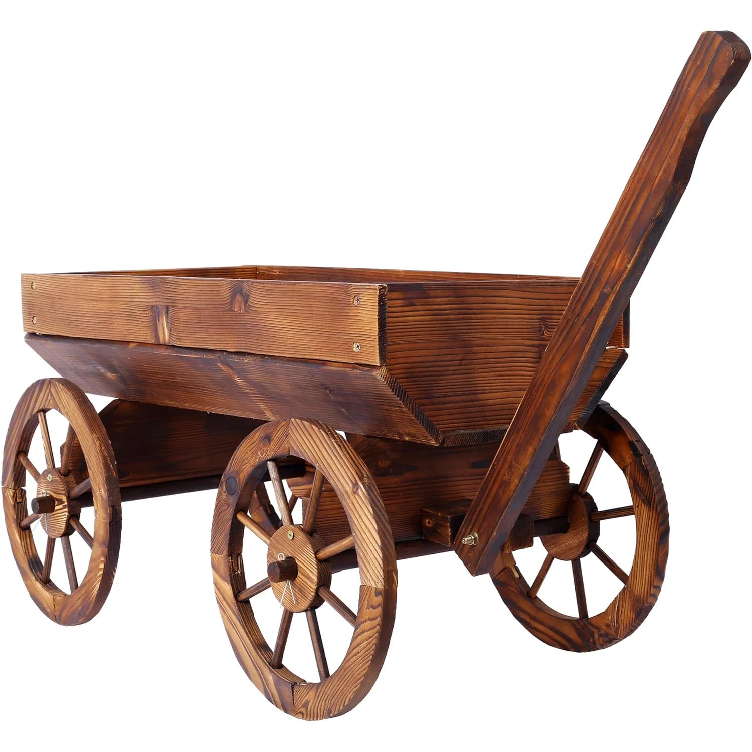 Wooden Wagon Planter Outdoor Garden Flower Planter Pot Stand with 4 Wheels Rolling Flower Cart for Plants Garden Decorative