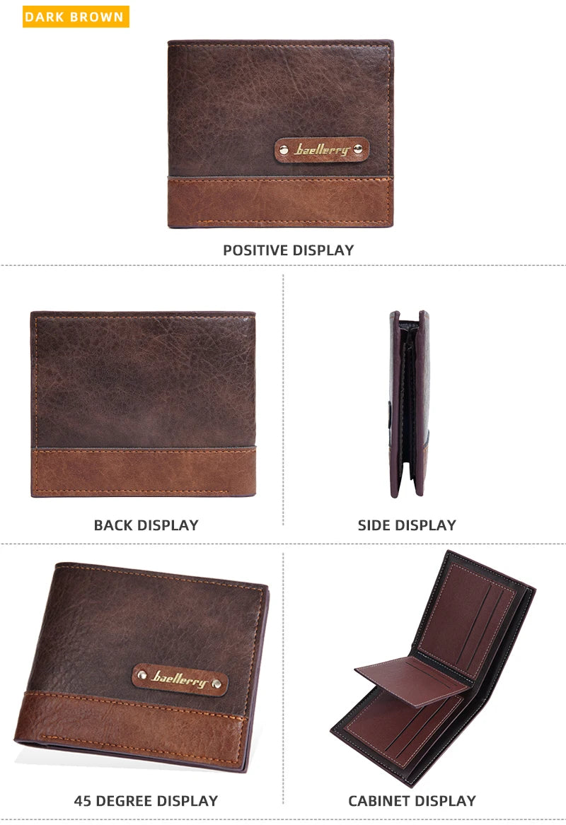 Men's Short PU Leather Wallet,Multi-Slot Bifold Pocket Photo Holder Small Men's Wallet,Vintage Wallet Pocket for Male