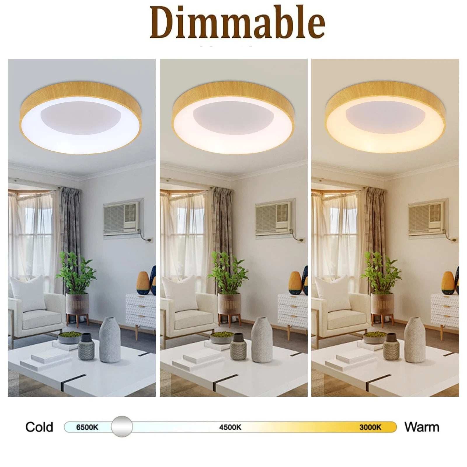 Wood Grain Ceiling Light, Modern LED Flush Mount Lighting Fixture, 36W 3300LM Acrylic & Iron Lamp - 10-20m² Coverage, 110-265V