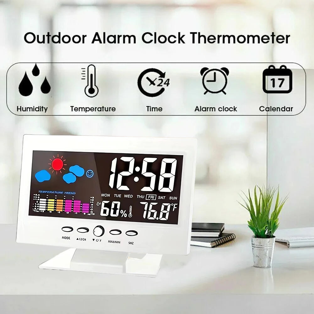 【2025 Upgraded】Digital Weather Station Thermometer Hygrometer Clock - Temp Humidity Monitor Calendar Trend Alarm Comfort Level |