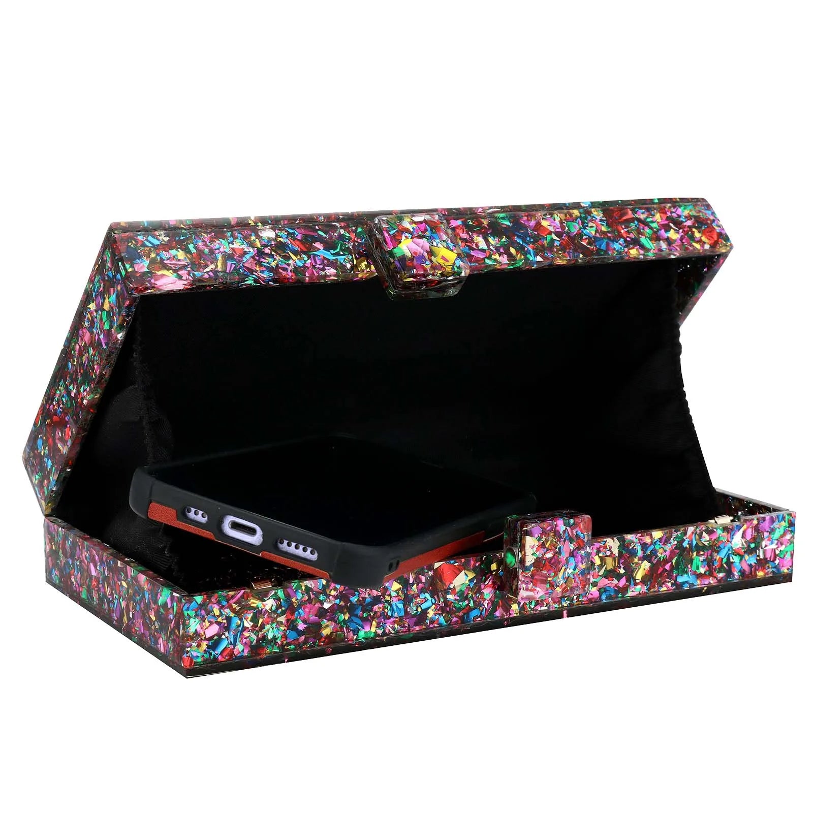 Women Acrylic Handbags Rectangle Multicolor Geometric Trend Designed Bags Chain Crossbody Bag Evening Banquet Party Clutch Bag