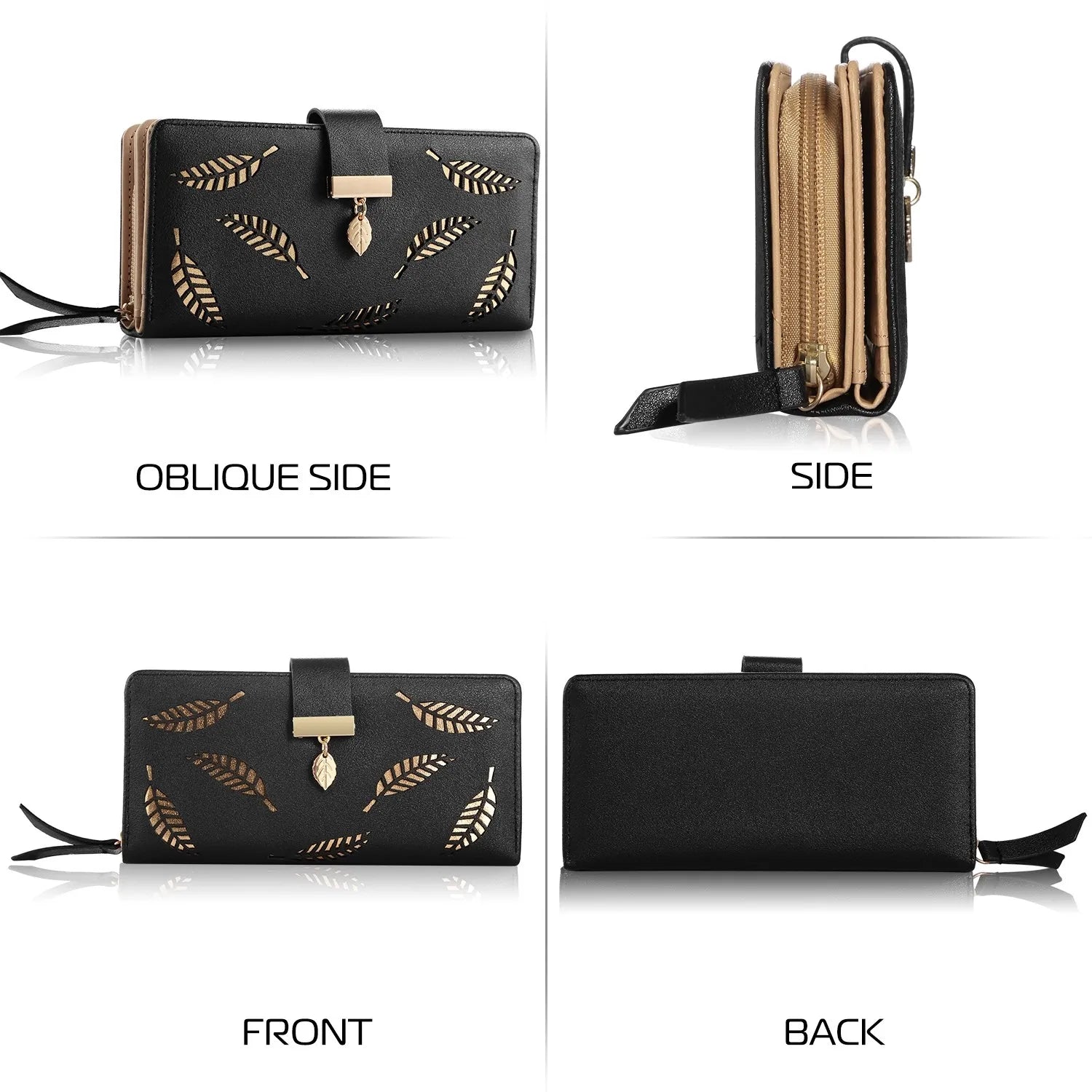 Women's Wallet PU Leather Female Long Wallet Hollow Leaves Handbag Phone Pouch For Women Gifts Coin Purse Card Holders Clutch