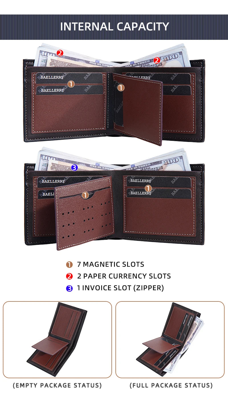 Men's Short PU Leather Wallet,Multi-Slot Bifold Pocket Photo Holder Small Men's Wallet,Vintage Wallet Pocket for Male