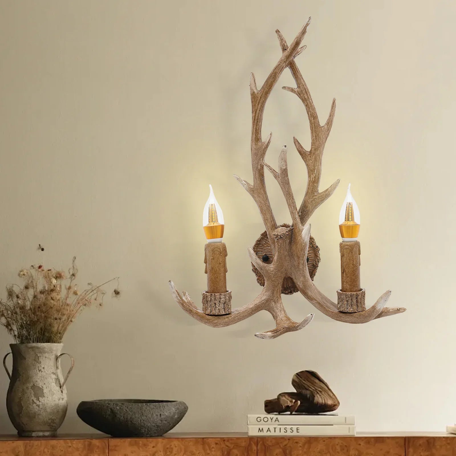 Bymaocar Energy-Efficient LED Antler Wall Lamp, E14 Bulb Base, Indoor Lighting Fixture for 32.29-53.82ft², Bedroom & Hotel Decor