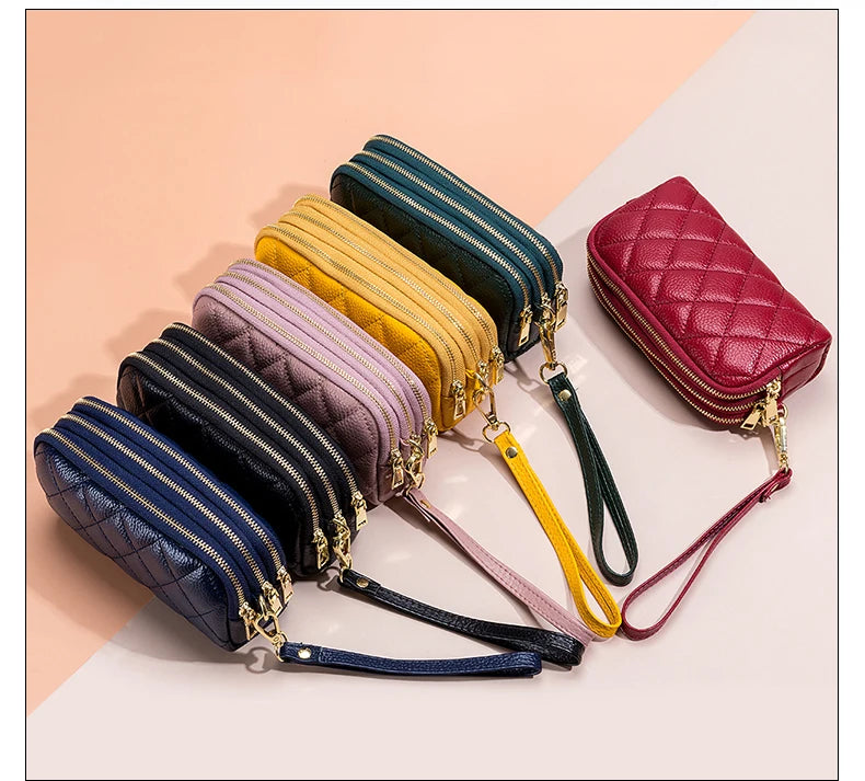 Women Long Wallet Genuine Leather Card Holder Large Capacity Zipper Coin Purse Multi Card Organizer Phone Bag Women Handbag