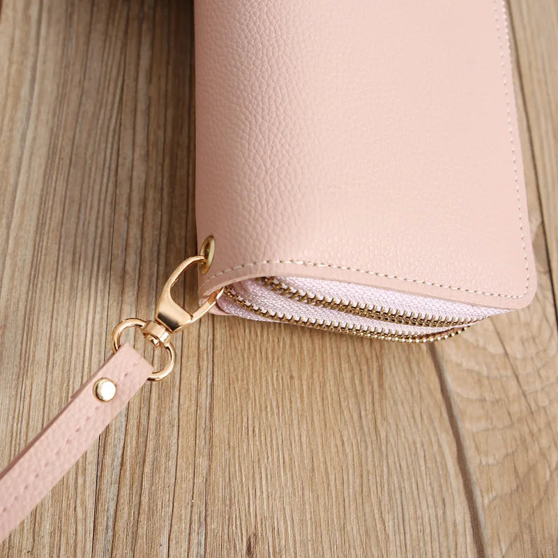 Women's Wallets Double Zipper Coin Purse Ladies Long Clutch Handbags Credit Cards Holder PU Leather Phone Bag Large Capacity