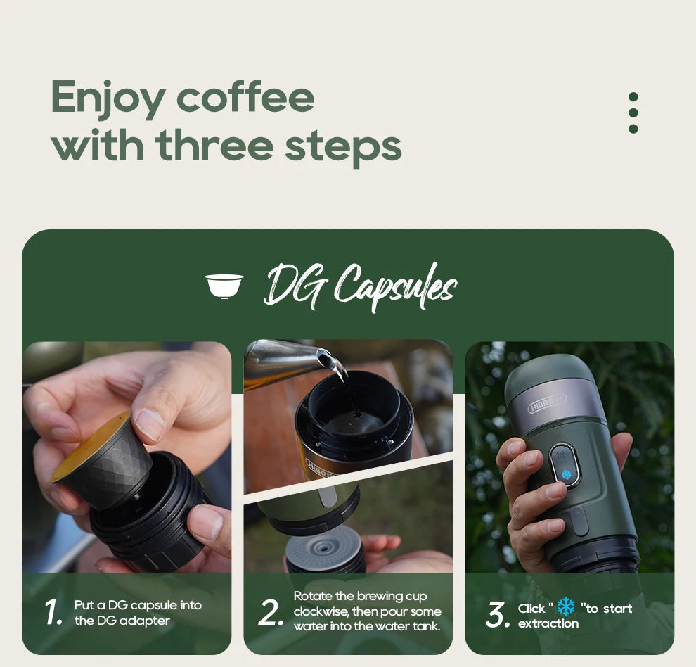 HiBREW Wireless Electric Portable Espresso Coffee Machine for Car & Home Camping Coffee Maker Fit Nespresso Dolce Capsule Powder