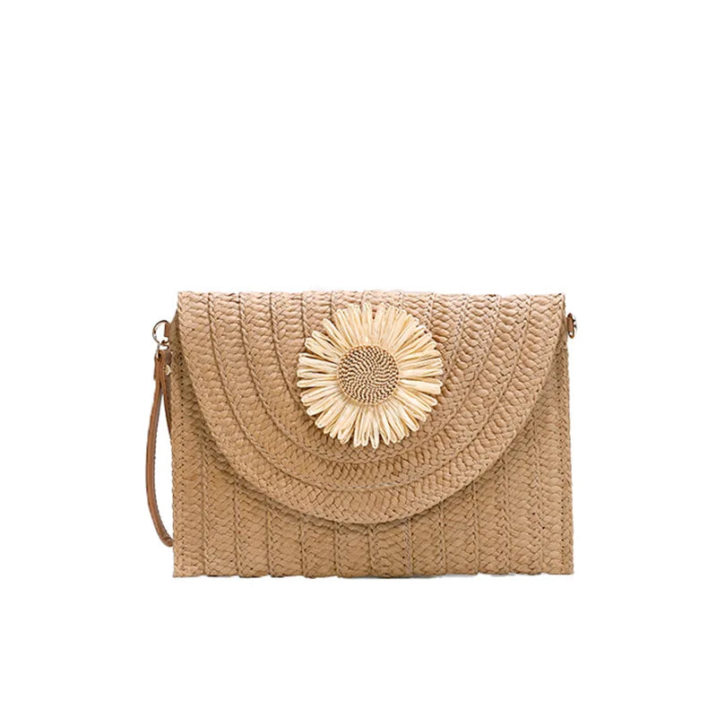 Raffia Straw Weaven Bags Fashion Ladies Wrist Clutches Summer Women Shoulder Crossbody Bags Handmade Handbags Purse Beach Bag