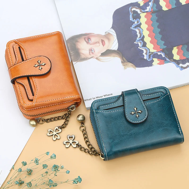 Fashion Women's Wallets Short PU Leather Credit Card Holder Bifold Female Purse Zipper Pocket Wallet Handbag Mother's Day Gifts