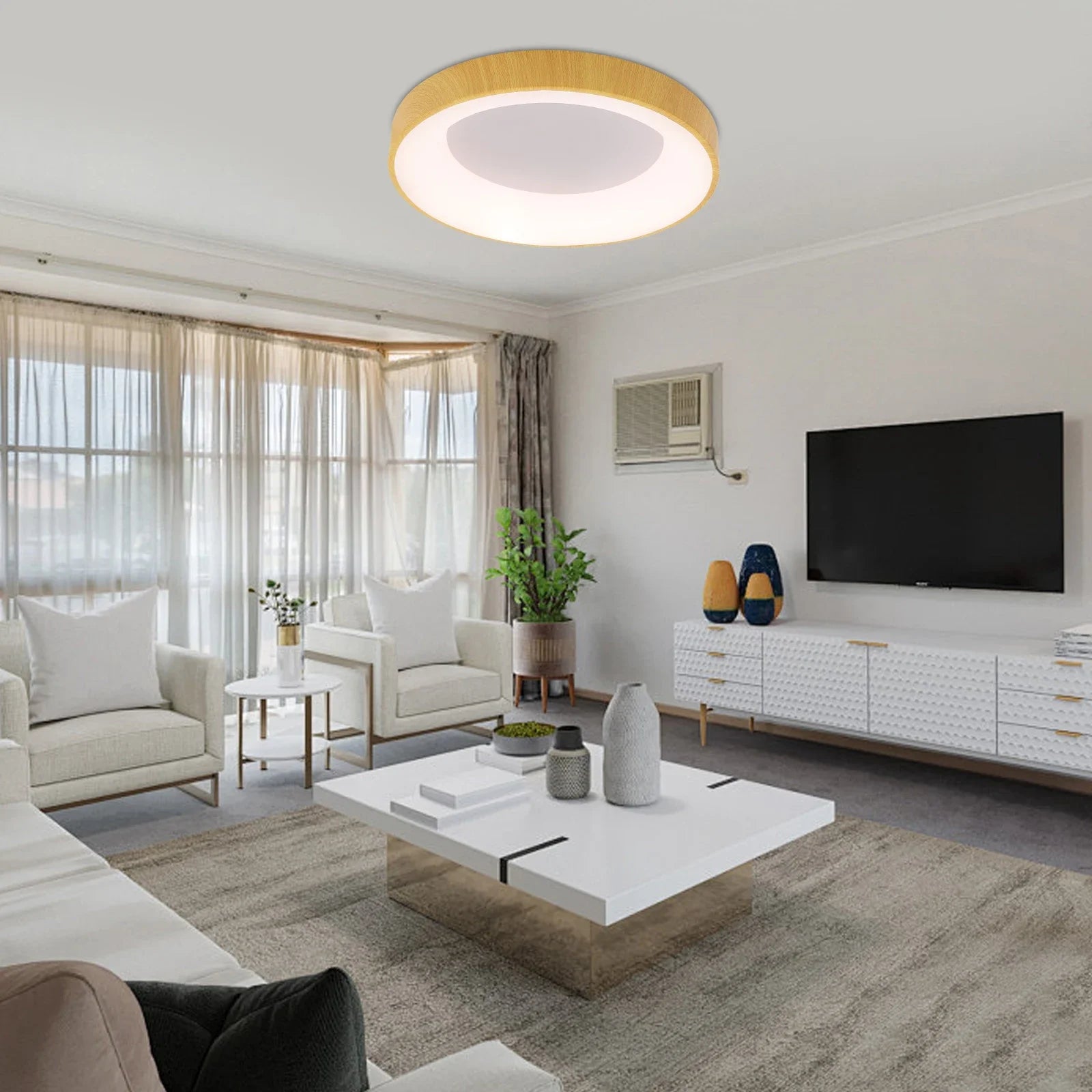 Wood Grain Ceiling Light, Modern LED Flush Mount Lighting Fixture, 36W 3300LM Acrylic & Iron Lamp - 10-20m² Coverage, 110-265V