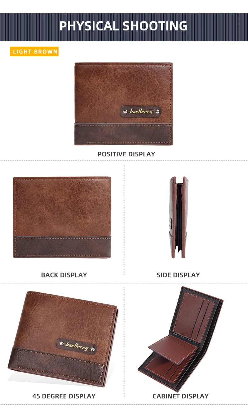 Men's Short PU Leather Wallet,Multi-Slot Bifold Pocket Photo Holder Small Men's Wallet,Vintage Wallet Pocket for Male