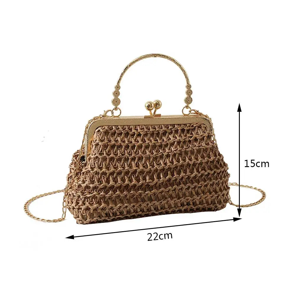 Chain Hand-woven Handbags Summer Woven Tote Bag Simple Texture Dinner Party Handmade Casual Elegant Fashion Portable Evening Bag