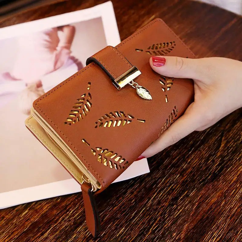 Women's Wallet PU Leather Female Long Wallet Hollow Leaves Handbag Phone Pouch For Women Gifts Coin Purse Card Holders Clutch