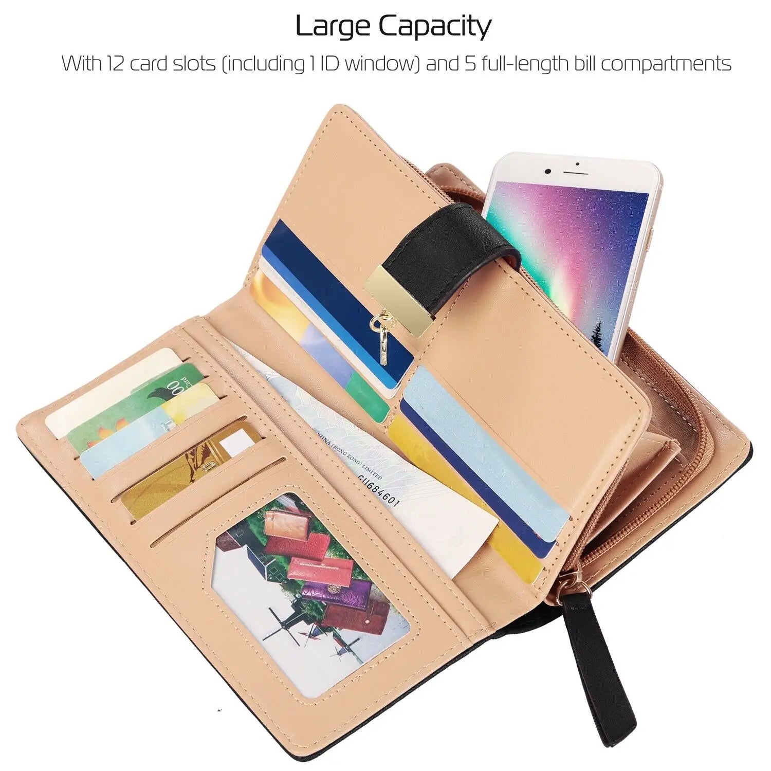 Women's Wallet PU Leather Female Long Wallet Hollow Leaves Handbag Phone Pouch For Women Gifts Coin Purse Card Holders Clutch