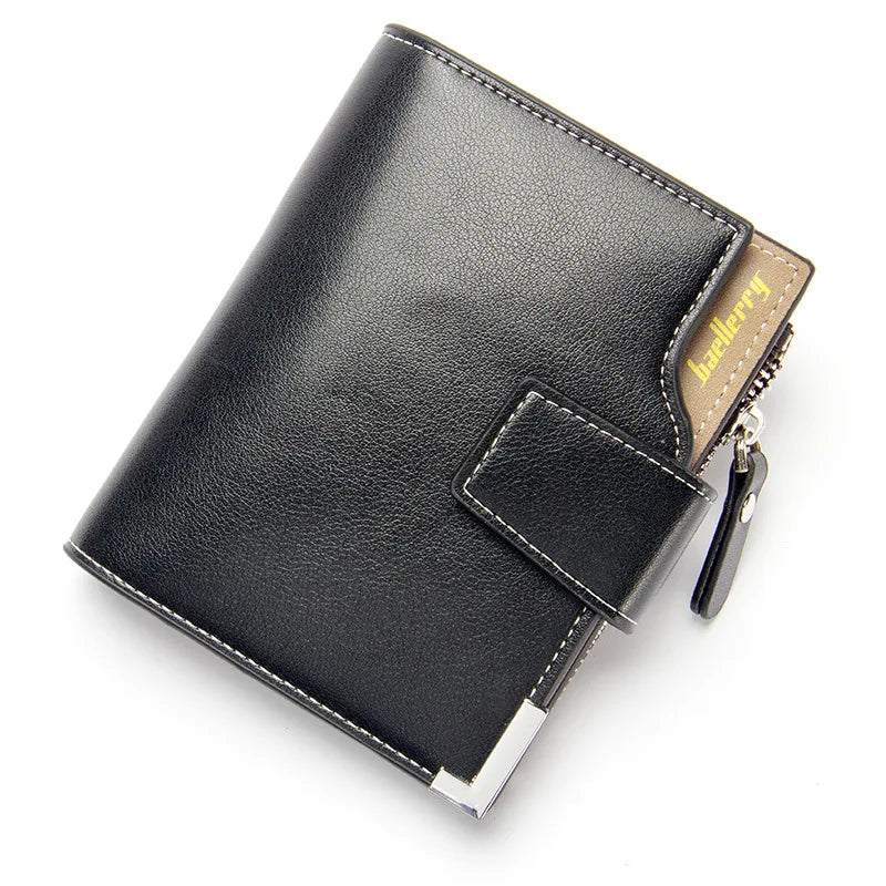 Business Mens Short Wallet PU Leather Zipper Coin Pocket Card Holder Casual Male Purses Fashion Three-fold Wallet with ID Window