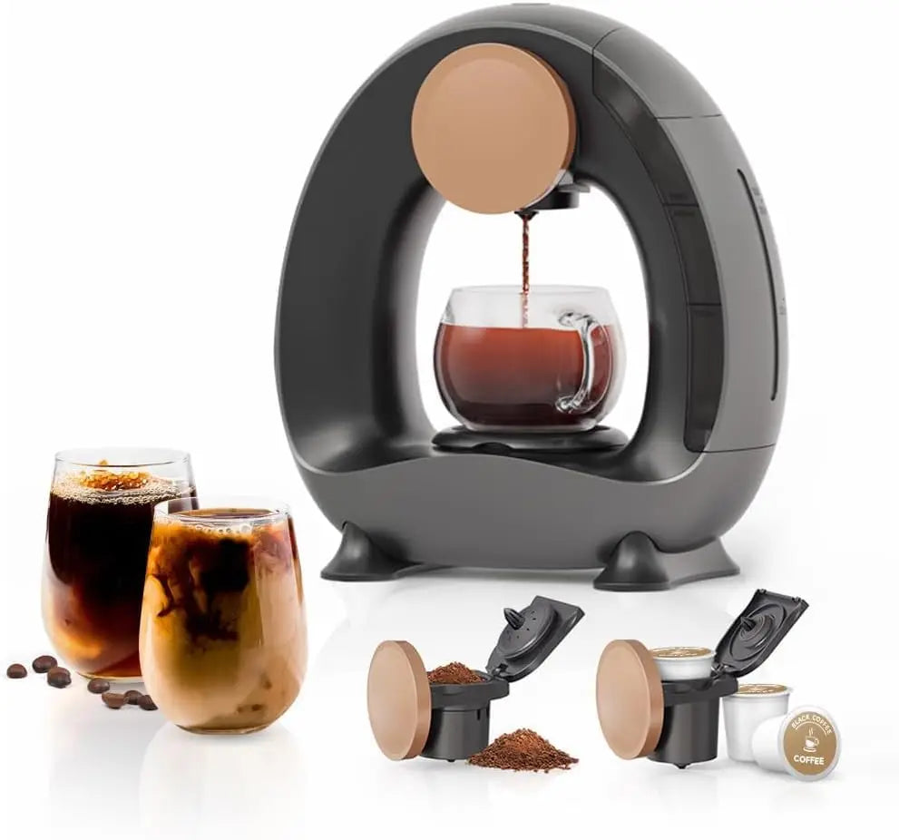 Single Serve Coffee Maker For KCup & Ground Coffee, MINI Q Americano 2 in 1 Mini One Cup Coffee Brewer/Tea Maker With Coffee Fil