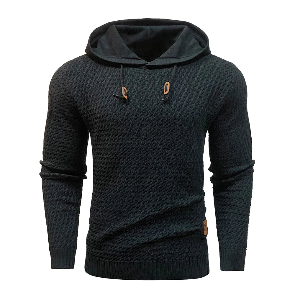Men's Sweatshirt Spring Casual Hoodies Sweater Stylish Solid Black Long Sleeve Ribbed Knit Drawstring Tops US Size