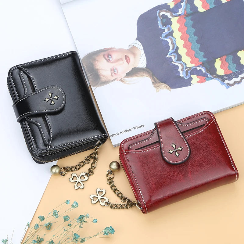 Fashion Women's Wallets Short PU Leather Credit Card Holder Bifold Female Purse Zipper Pocket Wallet Handbag Mother's Day Gifts