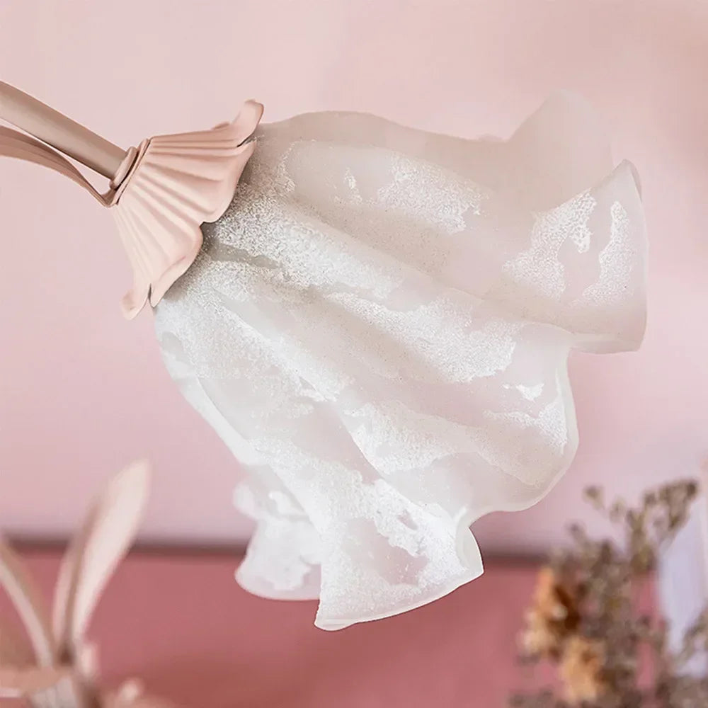 Bymaocar Pink Flower Desk Light LED Table 110V Fashional Lamp Indoor Lighting E27 Home Decor W/ Glass Lampshade for Bedroom Desk