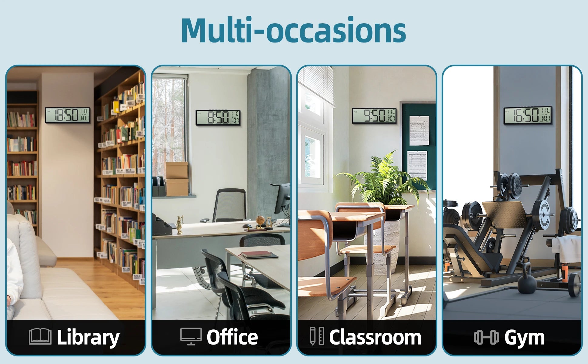 14.5" Large Digital Wall Clock Battery Operated, Clock with Large Display Numbers, Calendar, Auto DST, Clocks for Living Room