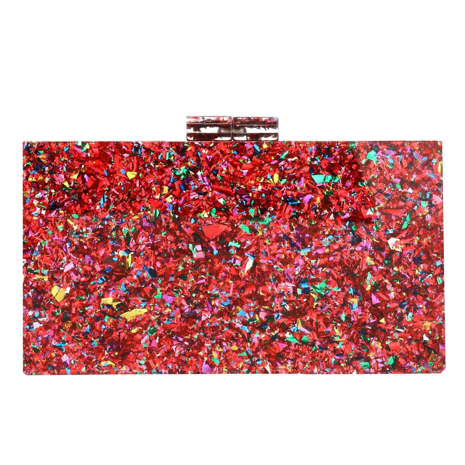 Women Acrylic Handbags Rectangle Multicolor Geometric Trend Designed Bags Chain Crossbody Bag Evening Banquet Party Clutch Bag