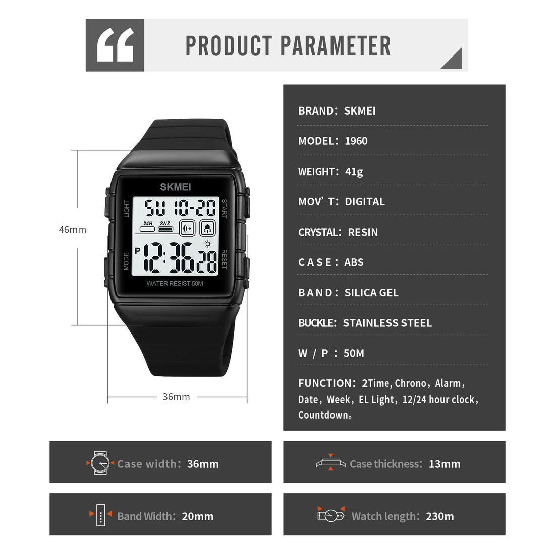SKMEI Japan Digital movement Mens Sport Watches Military Countdown Alarm Clock 5Bar Waterproof LED Light Wristwatch reloj hombre