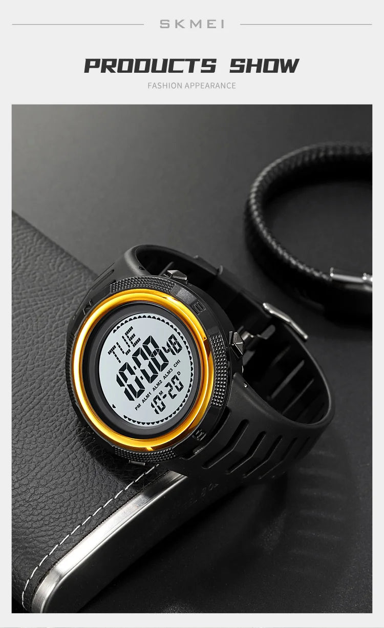 SKMEI Men's Sport Military Digital Men Watch For Men Waterproof Electronic Countdown Mens Wristwatches Outdoors Clock + Compass
