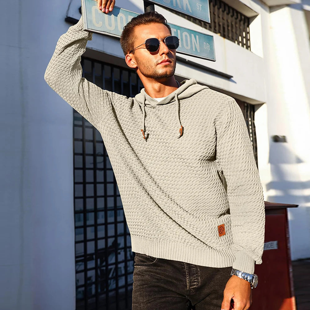 Men's Sweatshirt Spring Casual Hoodies Sweater Stylish Solid Black Long Sleeve Ribbed Knit Drawstring Tops US Size