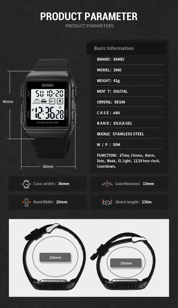 SKMEI Japan Digital movement Mens Sport Watches Military Countdown Alarm Clock 5Bar Waterproof LED Light Wristwatch reloj hombre