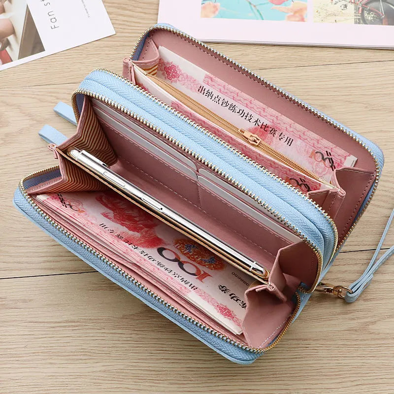 Women's Wallets Double Zipper Coin Purse Ladies Long Clutch Handbags Credit Cards Holder PU Leather Phone Bag Large Capacity