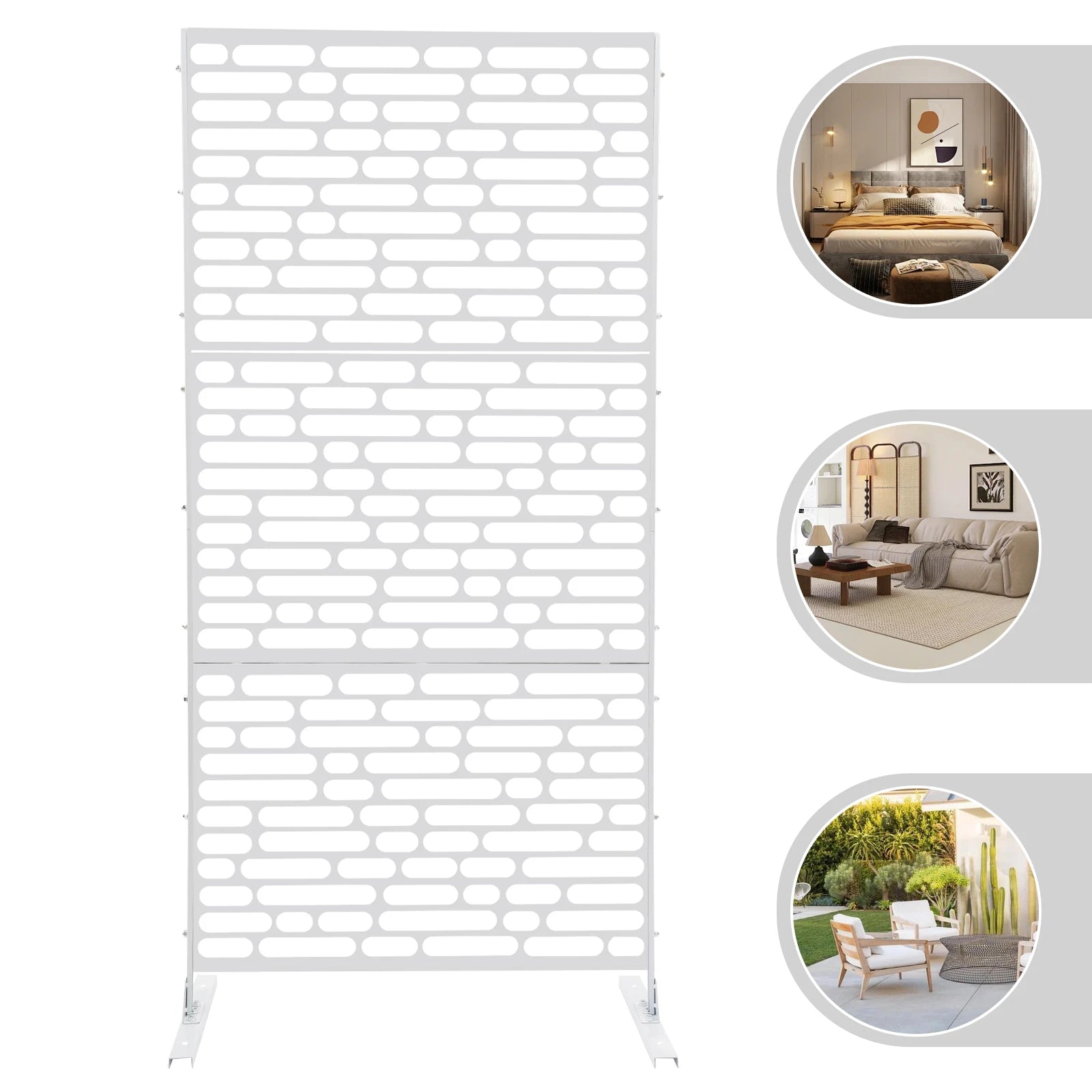 90*40*190cm Outdoor Privacy Fence Screen, White Outdoor Decorative Panels, Freestanding Privacy Screen Fence Panels