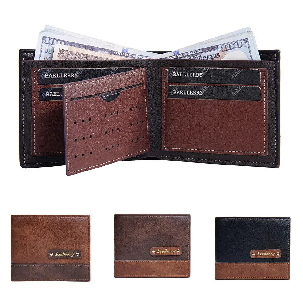 Men's Short PU Leather Wallet,Multi-Slot Bifold Pocket Photo Holder Small Men's Wallet,Vintage Wallet Pocket for Male