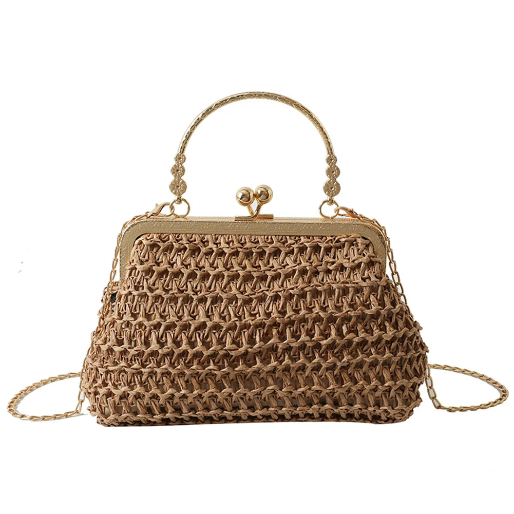 Chain Hand-woven Handbags Summer Woven Tote Bag Simple Texture Dinner Party Handmade Casual Elegant Fashion Portable Evening Bag